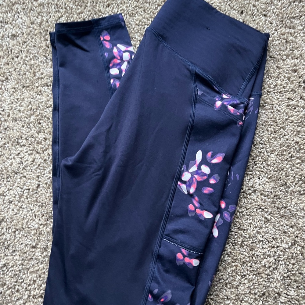 Navy Leggings with Pink Floral Accents